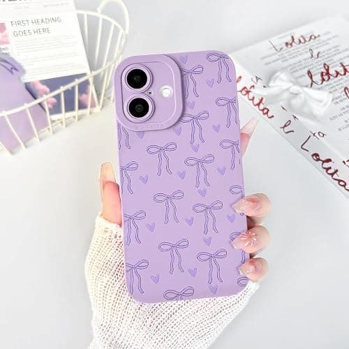 Lovmooful for iPhone 16 Plus Case Cute Ribbon Bowknot Heart-Purple | Compatible for iPhone 16 Plus Case,Cool Design,for Girls Women,Soft TPU,Shockproof,Protective,Girly thumbnail 3