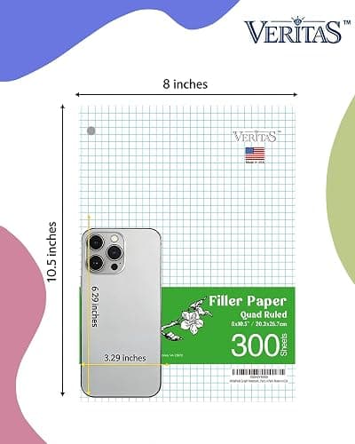 WritePads Graph Paper Loose Leaf Paper, 300 Sheets, 8 x 10.5 Inch 4x4 Quad Ruled Graphing Paper, 3 Hole Punched Filler Notebook Paper for 3 Ring Binders, 65 GSM, Made in USA thumbnail 3