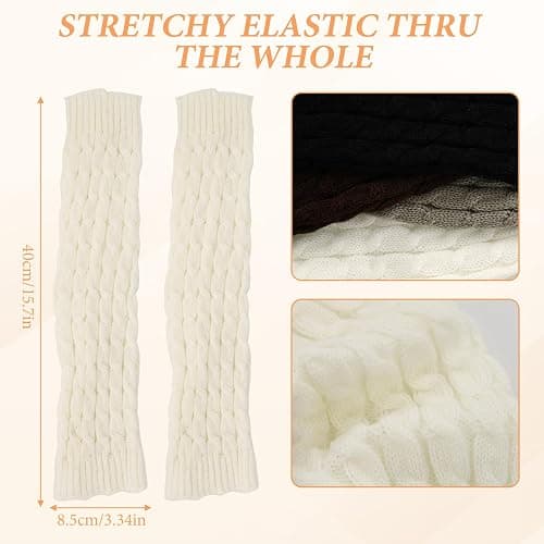 Mzario 4 Pairs Leg Warmers Y2k, Fashion Cute Cable Knit Leg Warmers for Women 80s Sports Party Yoga Accessories (Black, White, Coffee, Light Gray) thumbnail 2