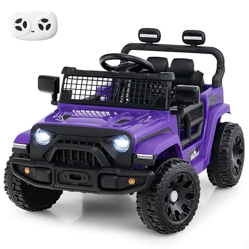 Costzon 12V Kids Ride on Car Truck w/Remote Control (Purple, 34"×23"×21") | Foldable Mirrors, 3 Speeds, LED Lights, Music & Horn, Battery Powered Electric Vehicle for Toddlers, Ride on Toys - Image 1