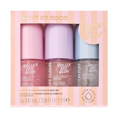 Holler And Glow Scent So Good Variety Pack Body & Hair Fragrance Mist Trio | Allergen-free water-based sprays in delicious vanilla, fresh linen & juicy watermelon. Gentle vegan formulas safe for kids. thumbnail 11