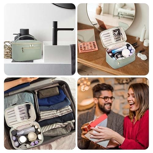 Wandering Nature Makeup Bag, Travel Make Up Organizer Cosmetic Brush Bags Case for Women in Vegan Leather, Sage Green, Patent Pending thumbnail 7