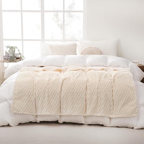 Cream White Throw Blanket 50"×60" inches Fuzzy 3D Jacquard Decorative Flannel Fleece Super Soft Plush Cozy Blanket for Couch Sofa Chair Lightweight thumbnail 4