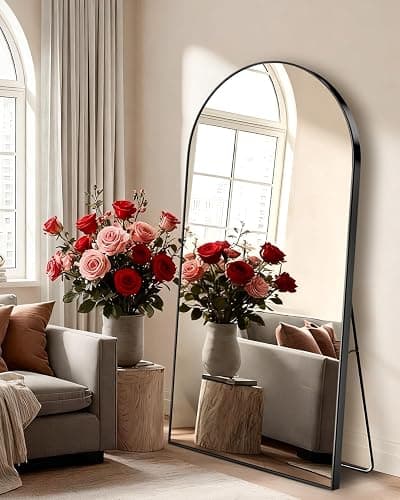 EOGOW 71" x 24" Arched Full Body Mirror,Standing or Leaning Tempered Glass Shatterproof Full Length Mirror with Stand for Bedroom Living Room Entryway,Black - Image 1