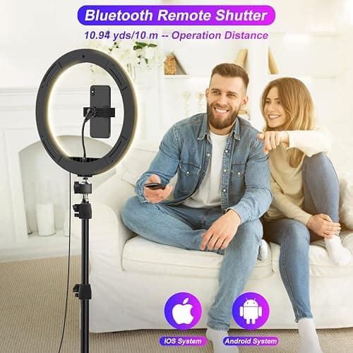 STALLY 10.2" Ring Light with Stand, 75" Tall Ring Light with Phone Holder and Wireless Remote, 12 Dimming Levels, 32 Color Modes Selfie Light Tripod for iPhone, Live Stream, Makeup, YouTube, TikTok thumbnail 3