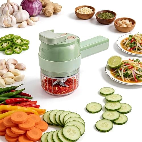 5-in-1 Wireless Electric Vegetable Chopper, Multi-Function Food Processor | Multi-function, Chopping Slicing Grating Whipping, Food Grade, with Cleaning Brush, for Garlic Onion Meat Vegetables thumbnail 8