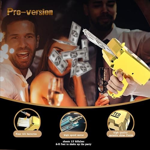 Money Gun Shooter – RUVINCE Gold Money Gun for Movies That Look Real, Prop Gun Make it Rain, Handheld Cash Gun for Game Movies Party thumbnail 3