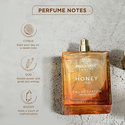 BellaVita Luxury Honey Oud Eau de Parfum (3.4 fl. oz.) | Patchouli, Vanilla, Bergamot, Floral & Spicy + Made with Clean & Vegan Essentials Oils + Cruelty Free | Long-Lasting Unisex Fragrance thumbnail 5