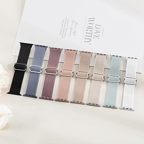 8 Pack Braided Stretchy Solo Loop Compatible with Apple Watch Bands for Women 40mm 38mm 41mm 44mm 46mm 45mm 42mm 49mm Men, Adjustable Sport Elastic Strap for iWatch Series 11 10 9 8 7 6 5 4 3 SE Ultra thumbnail 6