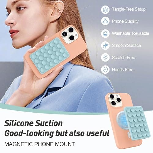 Magnetic Suction Phone Mount for MagSafe Case,Silicone Sticky Phone Grip Holder for iPhone,Removable Hands-Free Selfie/Video for TikTok & Instagram Influencer/Creator (Blue) thumbnail 3