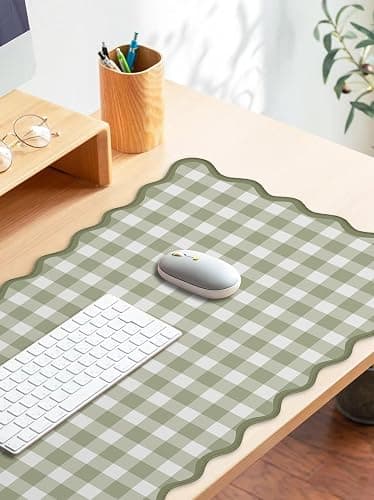 ohisxiacy Scalloped‌ Green Checkered Desk Mat Cute Pastel Large Gaming Mouse Pad Gingham Kawaii Cottagecore ‌Vintage‌ Girly Keyboard Computer Mat Aesthetic Desk Pad Accessories Office Decor for Women thumbnail 3