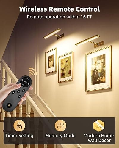 EZVALO Picture Light for Wall, 4800mAh Rechargeable Wireless Remote Lights, 16'' Dimmable Magnetic LED Art Painting Light with 3 Color Temps, Display for Gallery, Living Room, Bedroom, Hallway (Gold) thumbnail 5
