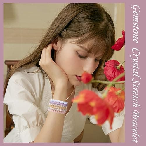 JEWPARK 20Pcs 6mm Gemstones Beaded Stretch Bracelet for Women Crystal Stone Bracelets Round Beads Semi-Precious Stretch Bracelet Set Unisex thumbnail 3