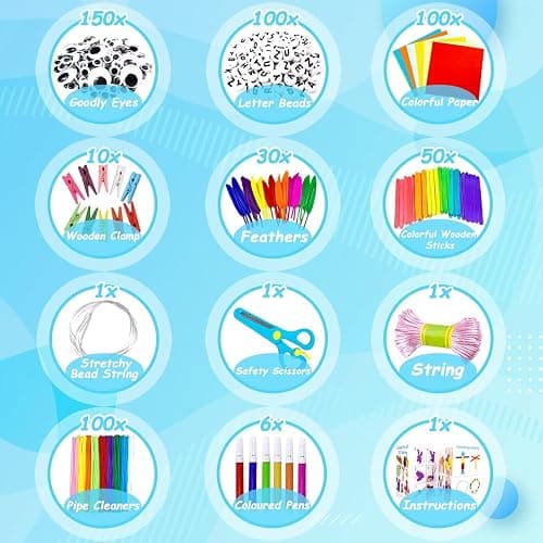 3000 Arts and Crafts Supplies for Kids Craft Kit All in 3 Layered Craft Box with Pipe Cleaners Crafts for Kids Age 4-6, 6-8, 8-12 DIY School Supplies Materials Set Toys Gifts for Girls Boys, Blue thumbnail 3