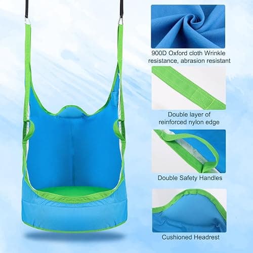 Upgraded Kids Pod Swing Chair,Child Hanging Hammock Chair with Led Lights,900D Oxford Cloth Pod Swing Seat for Indoor and Outdoor with All Accessories (Blue) thumbnail 6