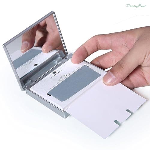 Makeup Mirror with Facial Oil Blotting Paper Sheets - Bamboo Charcoal 100 Counts, Silver Compact Folding Cosmetic Travel Mirror thumbnail 2