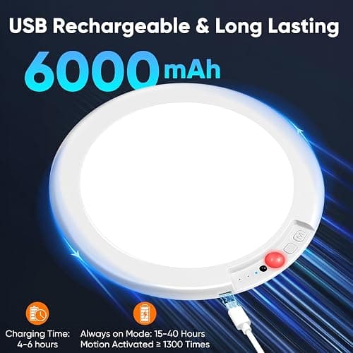 Rechargeable Motion Sensor Ceiling Light with Remote, Battery Operated Closet Light No Wiring, Wireless LED Shower Lights, 3 Colors Dimmable Indoor Overhead Lamp for Closet Shower Pantry Shed Hallway thumbnail 7