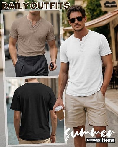 Huukeay 3 Pack Men's Big & Tall Henley Short Sleeve Shirts, Crew Neck Casual Button T-Shirts Summer Basic Tees Tops thumbnail 4