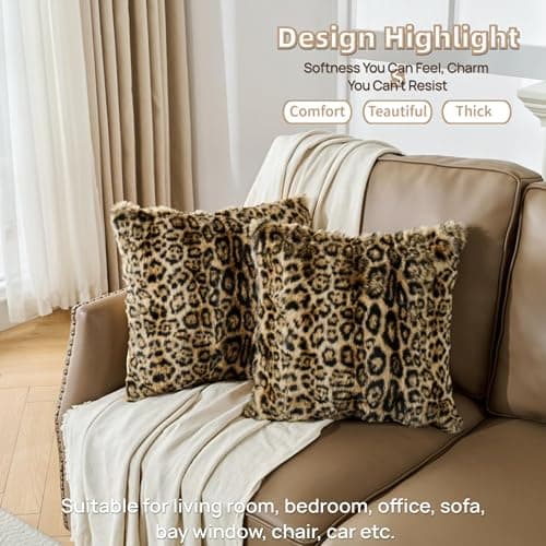 Animebody Cheetah Print Faux Fur Fluffy Pillowcases,Plush Soft Throw Pillow Covers, Fuzzy Decorative Leopard Print Pillow Cases, Furry Brown Leopard Cushion Covers for Couch Sofa-12x20 inch Set of 2 thumbnail 5