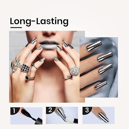 Beetles Sliver Chrome Nail Powder Mirror Metallic Effect | Nail Glitter Manicure Pigments Premium Salon for Nail Art Design, 0.04oz/1g thumbnail 6