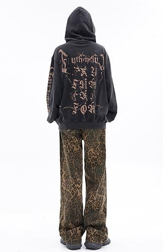 Y2k Leopard Pants Wide Leg Jeans Woman Loose Fit Jeans Hip Hop Pants Vintage Baggy Trousers thumbnail 3