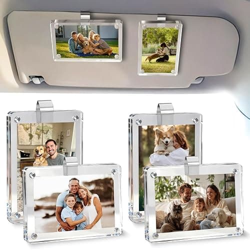 CONEATI 4-Pack Car Picture Holder, Acrylic Car Visor Photo Clips, Personalized Car Accessories Magnetic Car Sunshade Photo Frame for Adding Family or Personal Photos, Gifts - Image 1