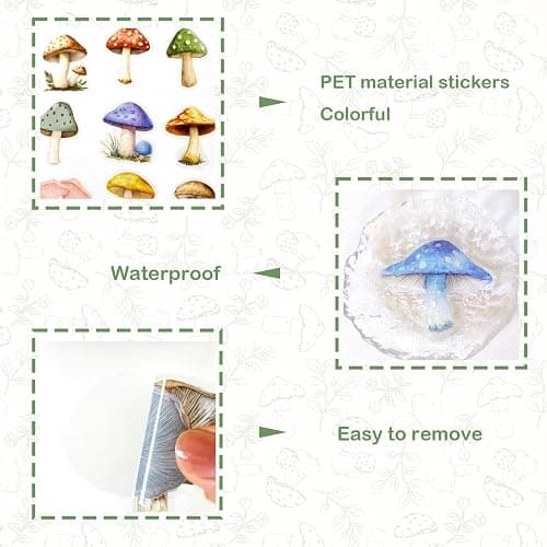 Ychsring Cartoon Mushroom Stickers - 50 Pcs Clear PET Mushroom Aesthetic Stickers for Scrapbook, Journal, Junk Journal, Collage - Waterproof Transparent for Resin, Craft & Scrapbook Supplies thumbnail 6