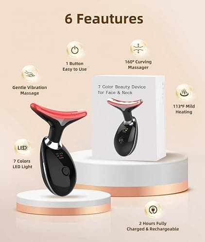 ELISHINE Red-Light-Therapy-for-Face and Neck, 7 Color Light Based Facial Massager, Portable Skin Care Tool (Black) thumbnail 3