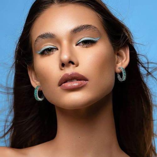 GLOQUAT Trendy 14K Gold Plated Hoop Earrings for Women, Chunky Gold/Silver Earrings for Women Cubic Zirconia Baguette Hoop Earrings Heart Hoops Lightweight Hypoallergenic Jewelry,25mm/35mm/40mm/50mm thumbnail 2