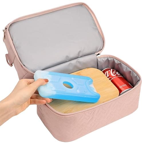 NISHEL Lunch Bag for Women, Insulated Two Separate Compartments Meal Box with Adjustable Shoulder Strap, Leakproof Cooler Case for Work, Pink thumbnail 6