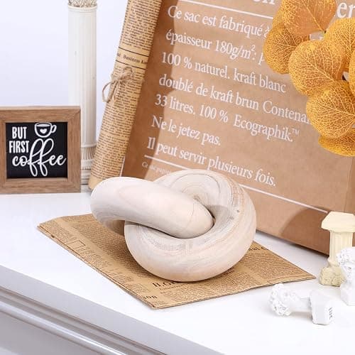 Yalikop 2 Link Wood Chain Link Decor Coffee Table Wooden Knot Decor,Wood | Hand Carved Wooden Knot, Modern Farmhouse Ornament, Boho Rustic Natural Chain Items, Home Living Room Shelf Decorations thumbnail 2