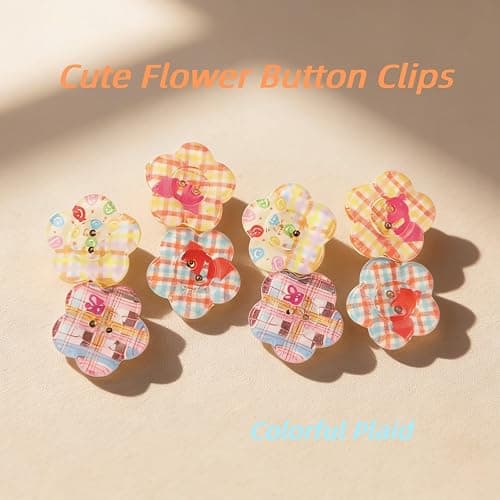 4Pcs Cute Jelly Colorful Flower Button Hair Clips for Women ，Preppy Plaid Pattern Duckbill Barrettes, Y2K Hair Styling Accessories for Bangs, Skincare & Daily Hairstyling thumbnail 2