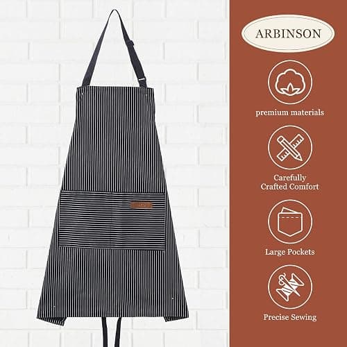 ARBINSON 2 Pack Cooking Aprons Adjustable Bib Apron for Women with 2 Pockets, Kitchen Restaurant Men Chefs Aprons thumbnail 3