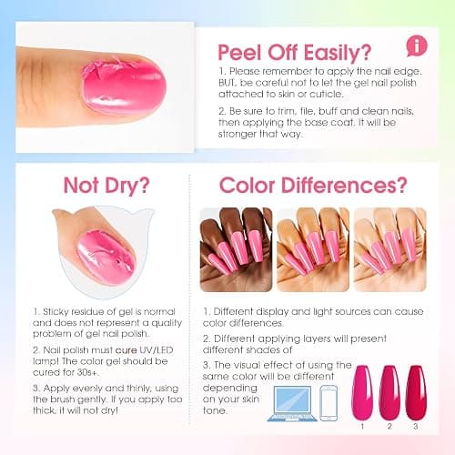 ROSALIND 100PCS Gel Nail Polish Set, 92 PCS Colors Gel Polish Set with 8 Bottles of Base and Glossy Matte Top Coat Starter Nail Set Suitable for All Seasons Gift for Women thumbnail 8