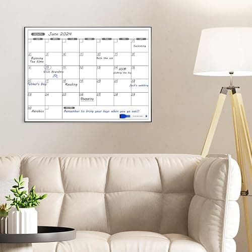 ARCOBIS Monthly Calendar Whiteboard, 24" x 18" Magnetic Dry Erase Calendar with Black Frame, Wall Hanging Planner for Home, Office, School thumbnail 7