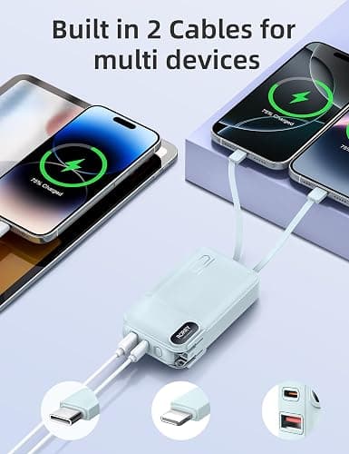 RORRY Portable Charger Built in Cables, AC Wall Plug in Portable Charger Power Bank 10000mAh Travel Battery Pack 22.5W Fast Charging for iPhone 17/16/15 Samsung Galaxy S24/S23/S22 Pixel LG iPad, Blue thumbnail 6