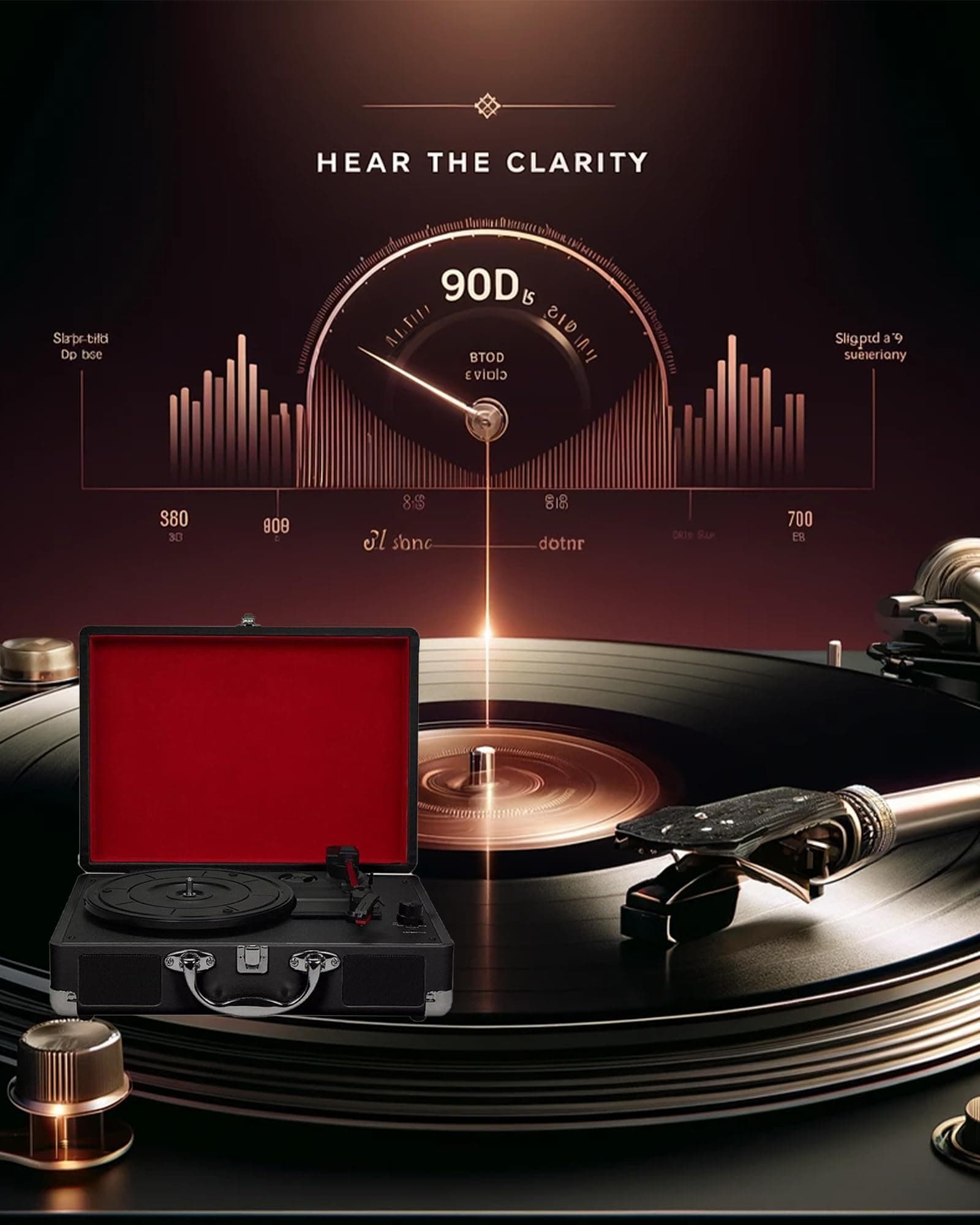 High-Fidelity Vinyl Record Player | Vinyl Record -Player 3-Speed Bluetooth Portable Suitcase with Built-in Speakers, Bluetooth Wireless Playback, Headphone, Auto Off for Home Decoration thumbnail 2