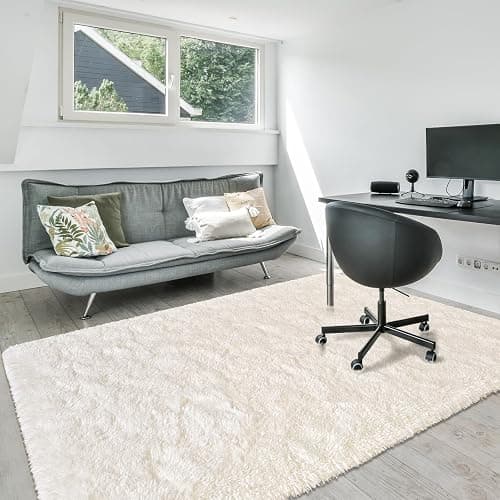 Goideal Fluffy Rug for Bedroom Living Room, 4x6 Cream White Area Rugs, Faux Fur Shag Modern Carpet Ultra Soft Girls Boys Room Home Decor, Solid thumbnail 4