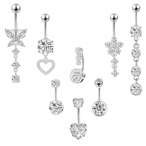 LEE&RO Belly Button Ring Dangle Stainless Steel Belly Rings 14G Belly Button Piercing Cute Navel Ring Belly Piercing Jewelry - Image 1