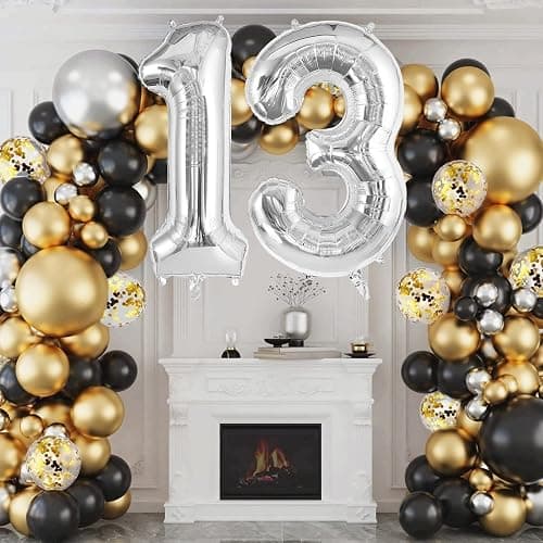 TOTAFAM 13 Balloon Numbers, Large 13 or 31 Foil Balloons, Big Number Balloon 40 Inch for 13th Birthday Anniversary Event Celebration Party Decorations Silver thumbnail 2