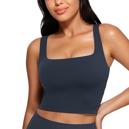 CRZ YOGA Butterluxe Womens Square Neck Longline Sports Bra - Workout Crop Tank Tops Padded with Built in Shelf Yoga Bra - Image 1