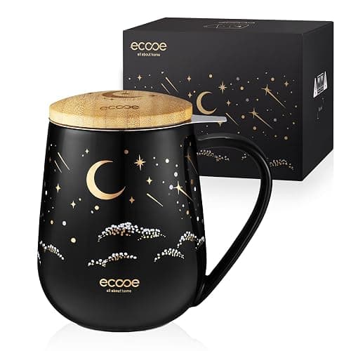 ecooe Teetasse mit Deckel und Sieb - 600 ml Keramik Tee Tasse Große Teetassen mit Edelstahl Teesieb und Deckel, Schwarz Keramik Teebecher Set mit Henkel für Losen Tee thumbnail 4