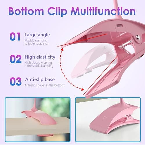AORAEM UV Nail Lamp Rechargeable Gooseneck UV Light for Gel Nails Touch Flash Cure Lamp Nail Dryer with Clamp, Portable LED Gel Light 3 Level Timing Home Professional DIY Manicure Salon (Pink) thumbnail 5