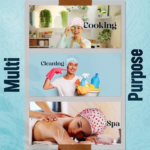 Nimxy Pack of 4 Shower Cap, Reusable Shower Caps For Women & Men - Waterproof with Elastic Band & Soft Lining (Dotted) thumbnail 6
