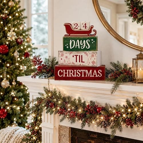 Christmas Countdown Decorations Indoor, Christmas Table Decor for Home | 99 Days Sleigh Christmas Wooden Table Party Centerpiece, Winter Tiered Tray Decor Farmhouse Xmas Gift for Kitchen Coffee Bar thumbnail 7