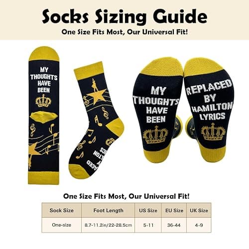 Cusrtyh My Thought Have Been Replaced By Hamilton Lyrics Novelty Funny Breathable Printed Cotton Socks, Unisex Cozy Knitted Crew Socks, Gifts for Music Lovers Hamilton Musical Inspired Lyrics thumbnail 3