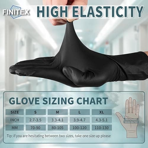 FINITEX - Black Nitrile Disposable Gloves, 5mil, Powder-free, Medical Exam Latex-Free 100 PCS For Examination Home Cleaning Food Glove (Small) thumbnail 8