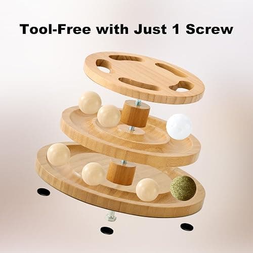 ZOMISIA Cat Ball Track Toy with Puzzle Top, Wooden Cat Toys for Indoor Cats with Spinning Balls, Interactive Large Cat Ball Tower for Kitten Kitty Exercise Mental Physical thumbnail 6