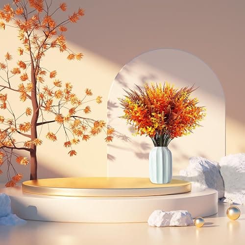 Tongyixin 9 Bündel Künstliche Herbstblumen Herbstdeko Künstlich Eukalyptus Herbststrauß,Herbstzweige Lavendel Blätte Kunstblume Deko,Herbst Hochzeitsdeko für Innen Draußen Tisch Gart (Autumn-Orange) - Autumn-stil1 thumbnail 2