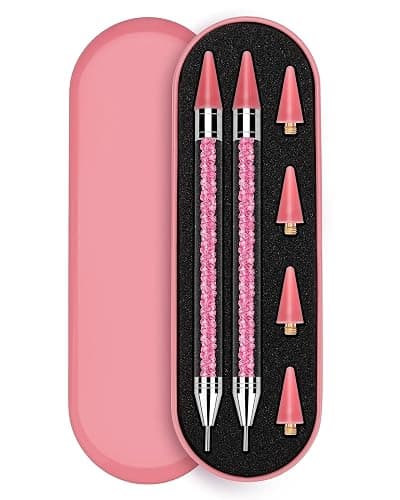 Rolybag Rhinestone Picker Tool, 2PCS Rhinestone Applicator Tool Dotting Wax Pen Dual-Ended with 4PCS Replaceable Wax Tips for DIY Nail Art Tool (Pink) thumbnail 8